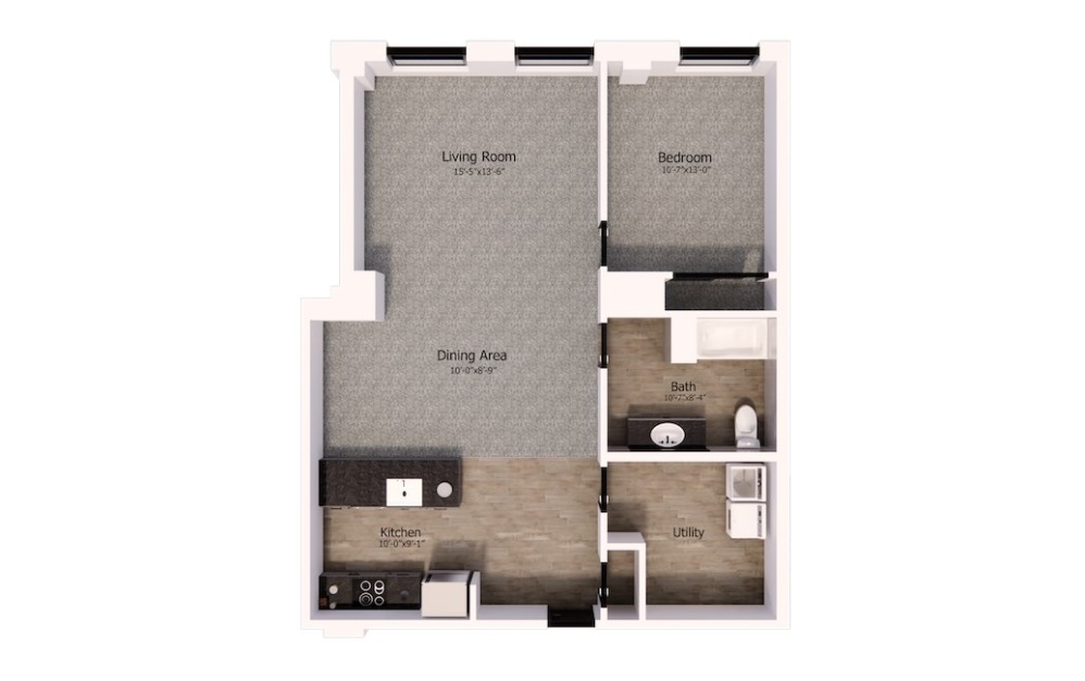 325 - 1 bedroom floorplan layout with 1 bathroom and 1019 square feet