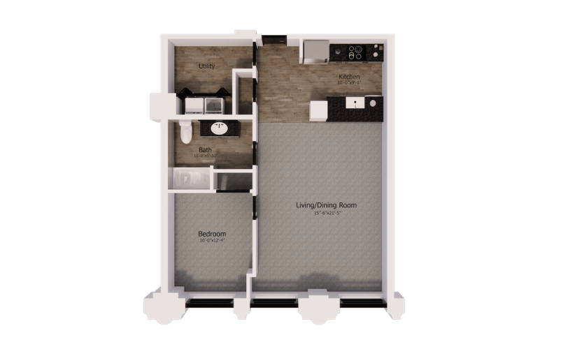 341 - 1 bedroom floorplan layout with 1 bathroom and 840 square feet