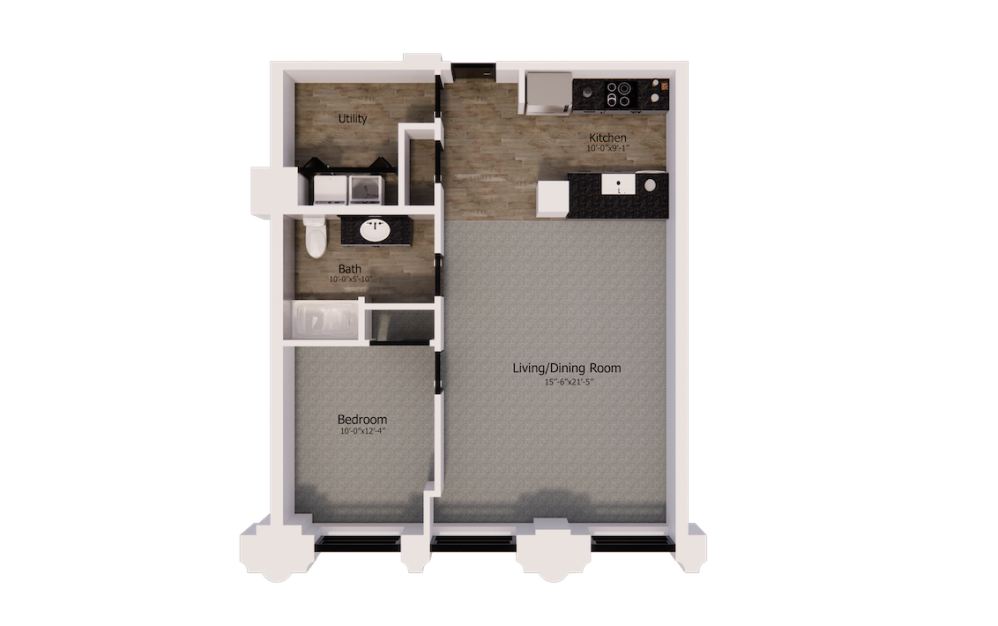 341 - 1 bedroom floorplan layout with 1 bathroom and 840 square feet