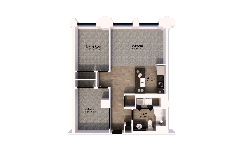 407 - 2 bedroom floorplan layout with 1 bathroom and 865 square feet 407 - 2 bedroom floorplan layout with 1 bathroom and 865 square feet