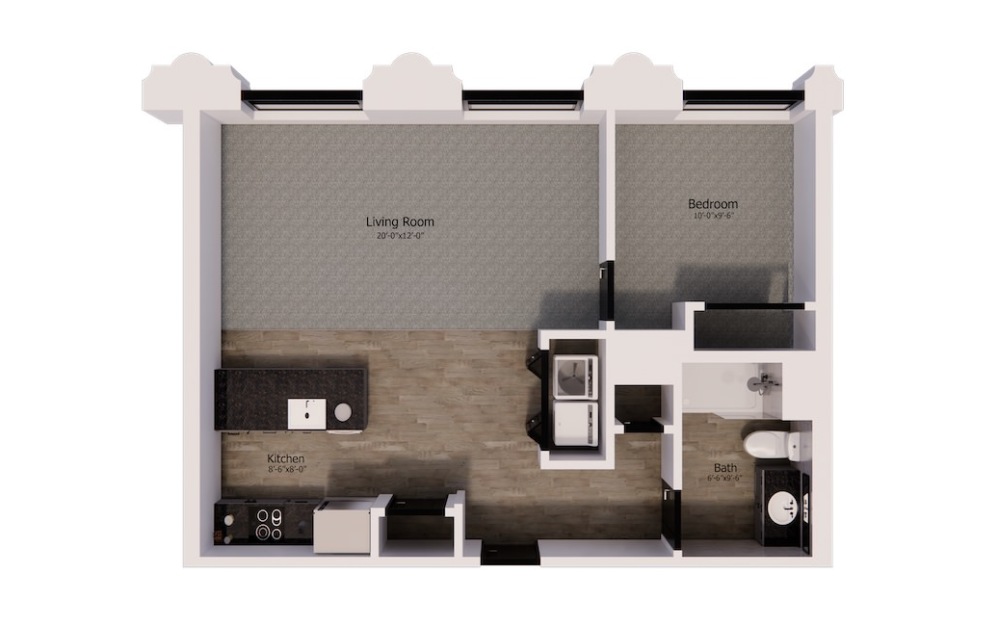 421 - 1 bedroom floorplan layout with 1 bathroom and 710 square feet