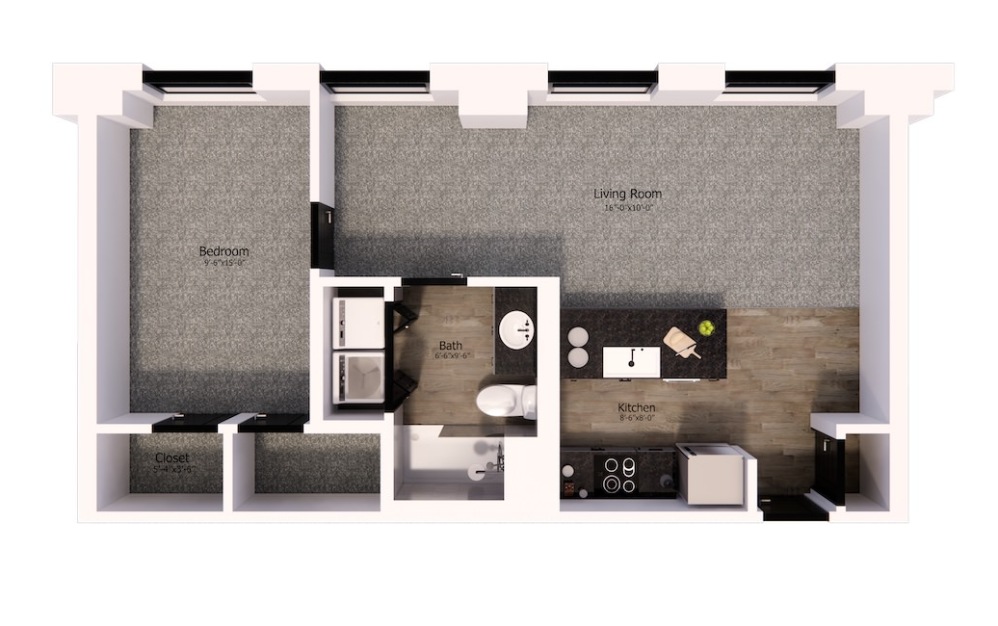 430 - 1 bedroom floorplan layout with 1 bathroom and 705 square feet