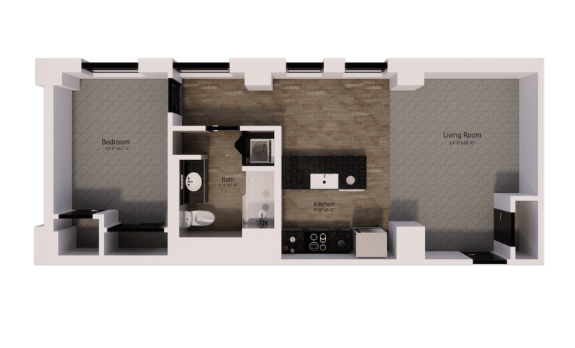 431 - 1 bedroom floorplan layout with 1 bathroom and 715 square feet