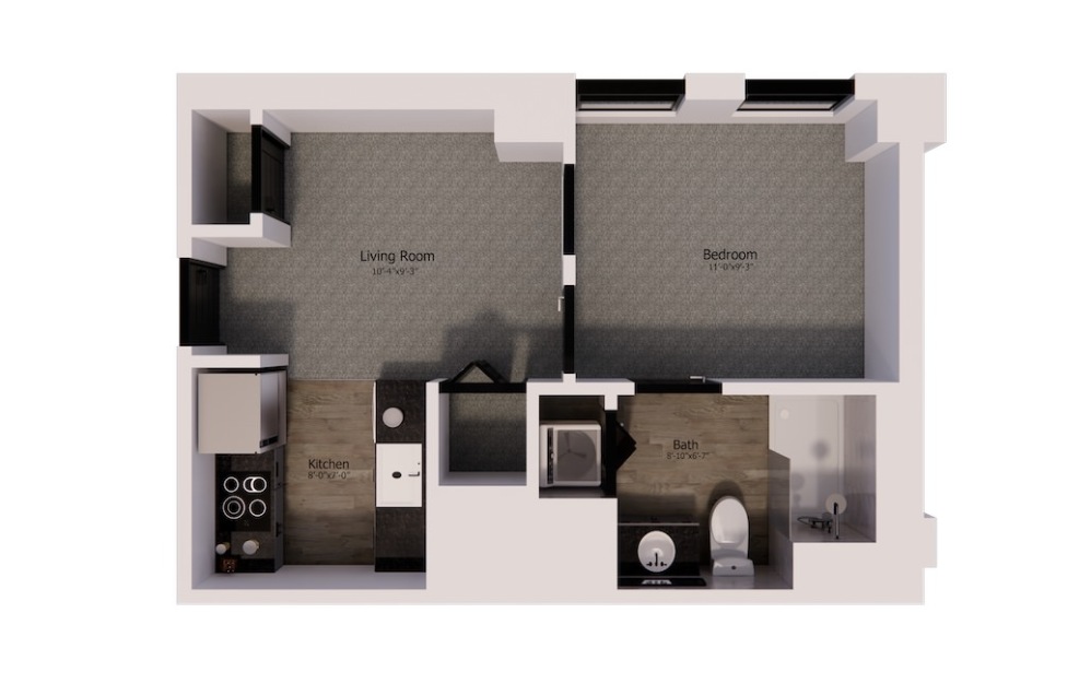 432 - 1 bedroom floorplan layout with 1 bathroom and 415 square feet