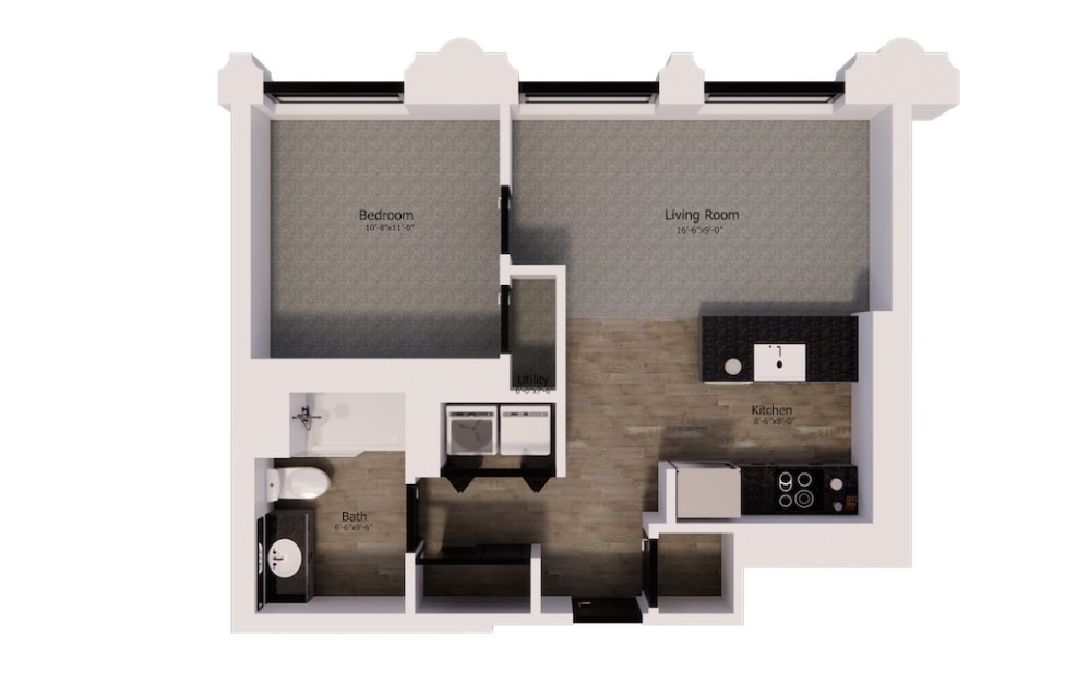 445 - 1 bedroom floorplan layout with 1 bathroom and 645 square feet 445 - 1 bedroom floorplan layout with 1 bathroom and 645 square feet