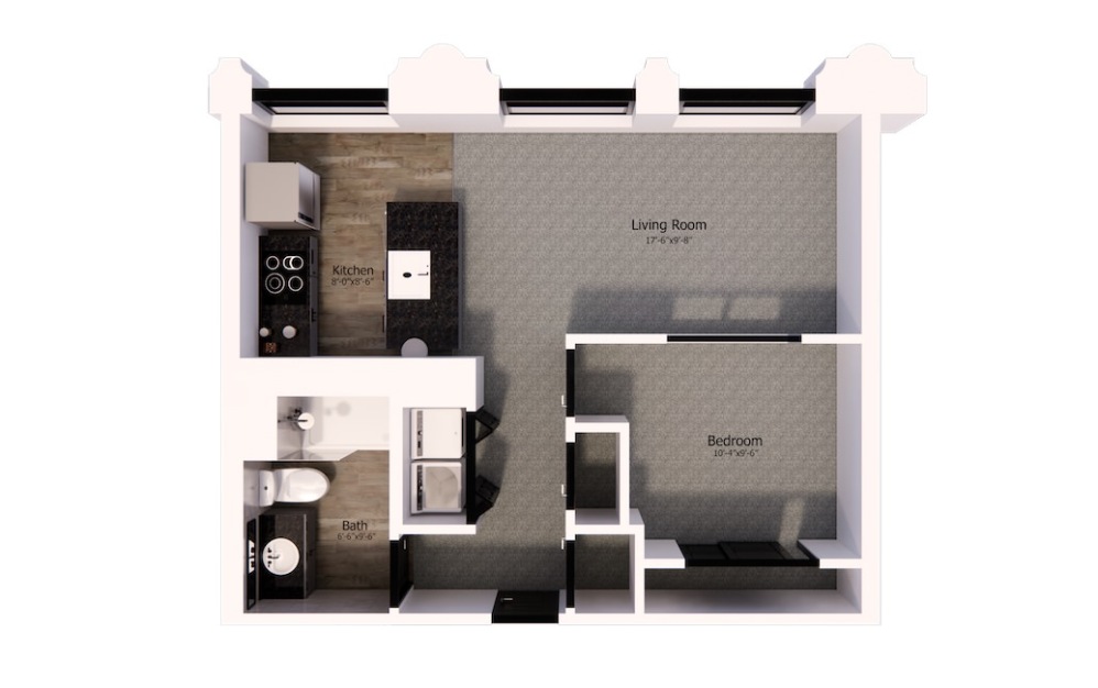 451 - 1 bedroom floorplan layout with 1 bathroom and 645 square feet