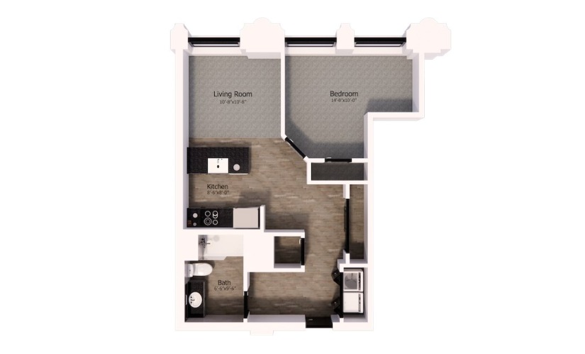 503 - 1 bedroom floorplan layout with 1 bathroom and 695 square feet