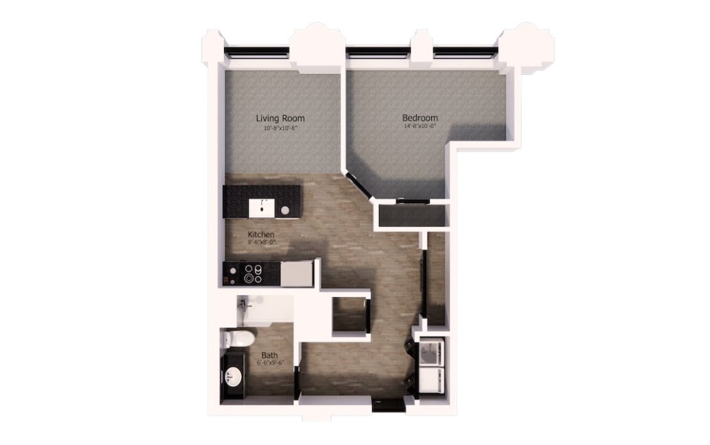 503 - 1 bedroom floorplan layout with 1 bathroom and 695 square feet