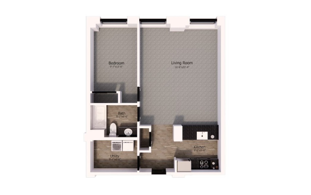 504 - 1 bedroom floorplan layout with 1 bathroom and 840 square feet