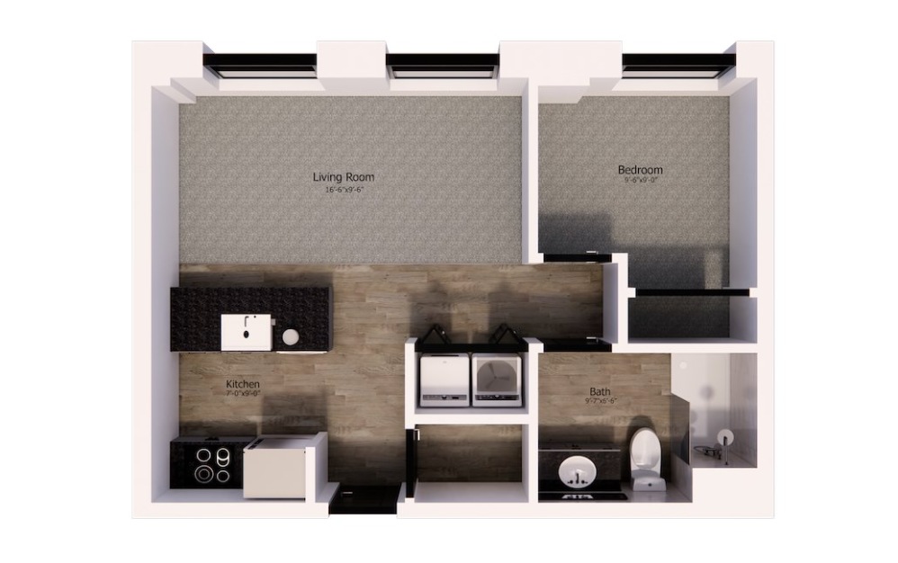524 - 1 bedroom floorplan layout with 1 bathroom and 515 square feet 524 - 1 bedroom floorplan layout with 1 bathroom and 515 square feet