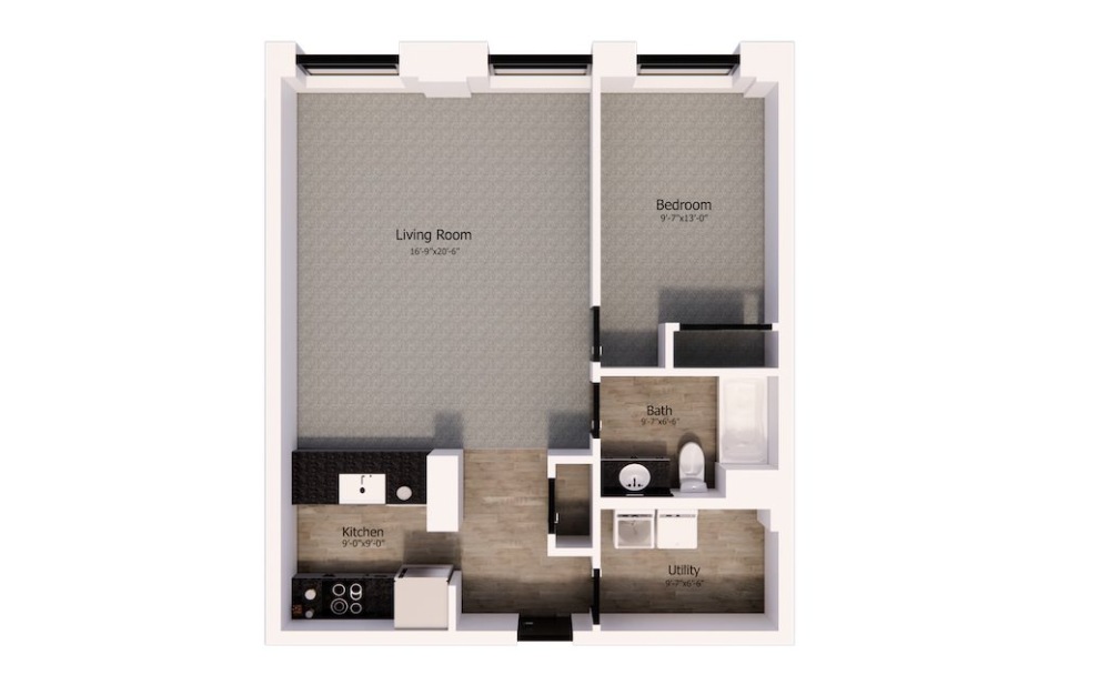 548 - 1 bedroom floorplan layout with 1 bath and 835 square feet.