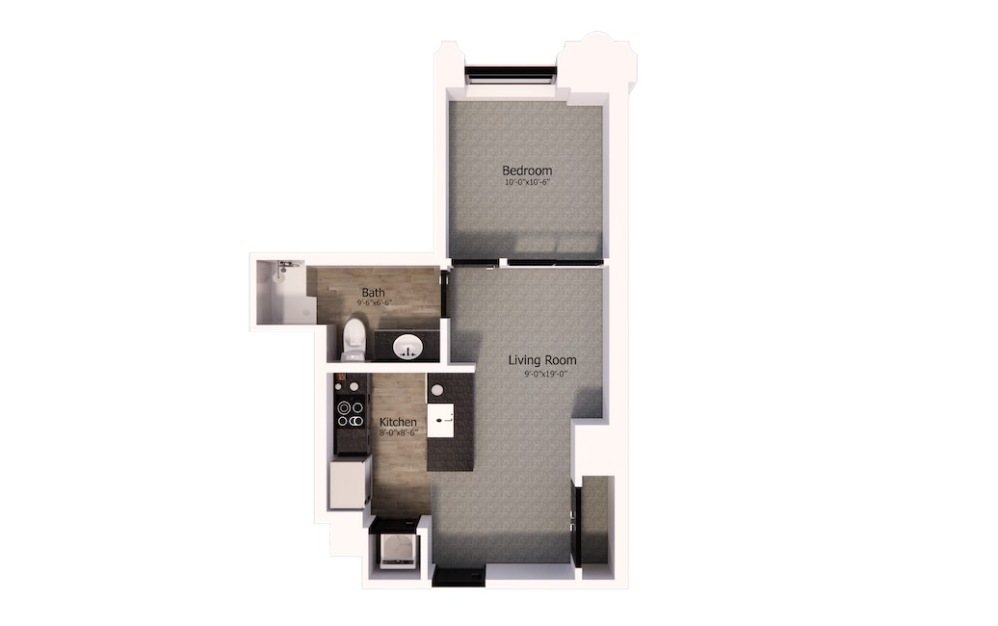 549 - 1 bedroom floorplan layout with 1 bathroom and 500 square feet