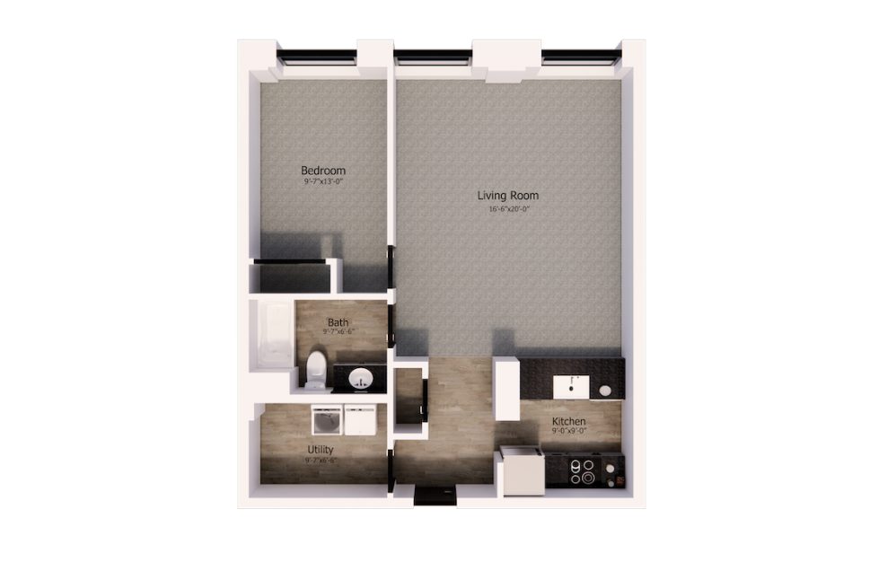 550 - 1 bedroom floorplan layout with 1 bath and 830 square feet.