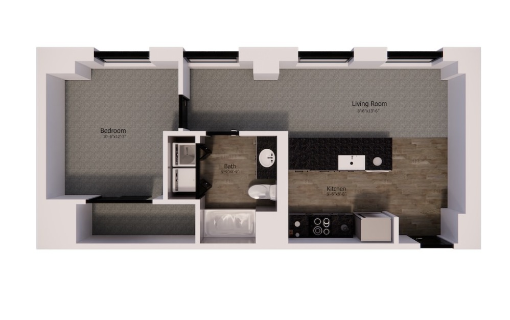 427 - 1 bedroom floorplan layout with 1 bathroom and 630 square feet